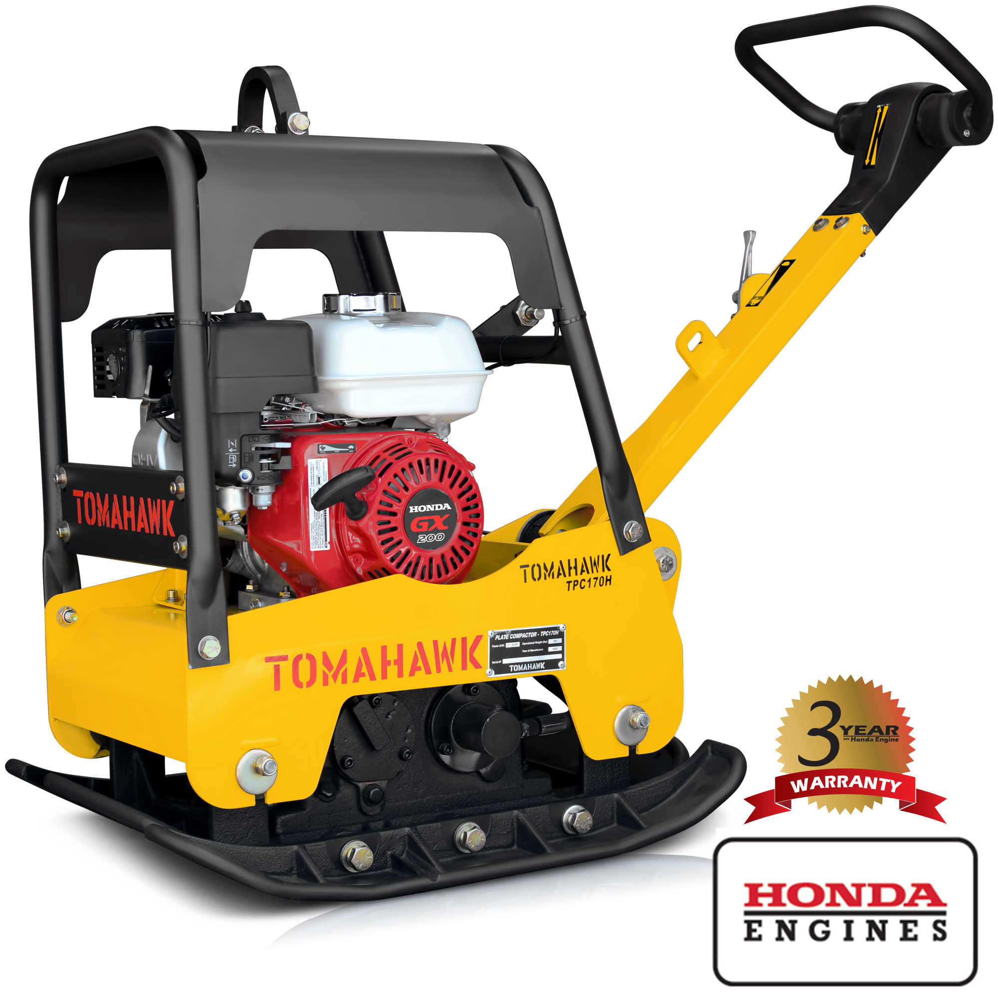 Tomahawk Reverse Plate Compactor - 6.5 HP Honda GX200 Engine, 7000 lbs/ft Force, 5400 VPM, Model# TPC170H